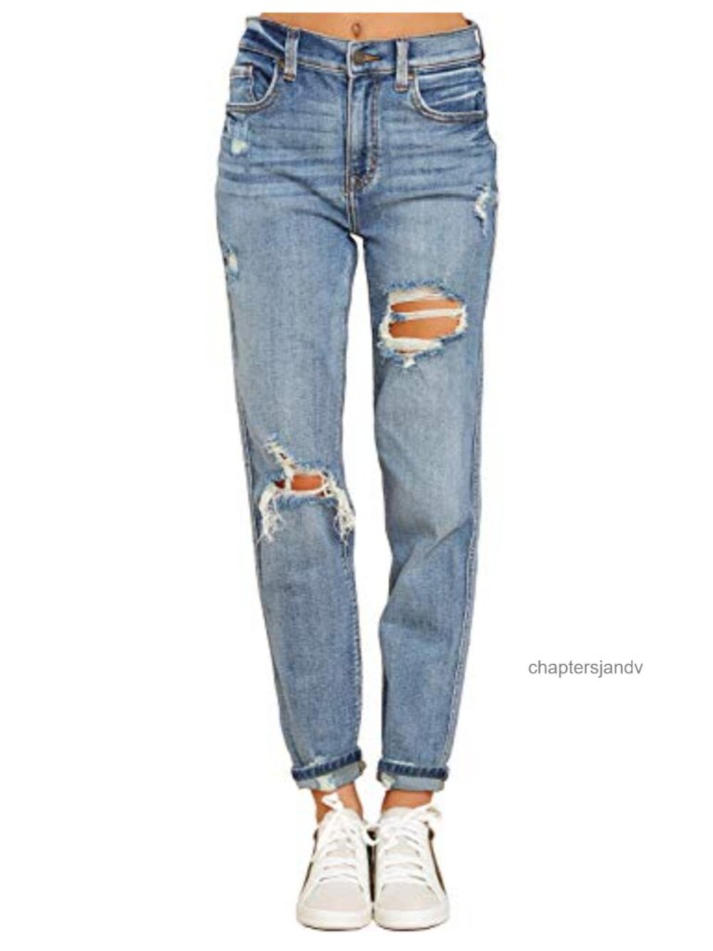 High Waisted Ripped Boyfriend Jeans Stretch Denim Slim Fit